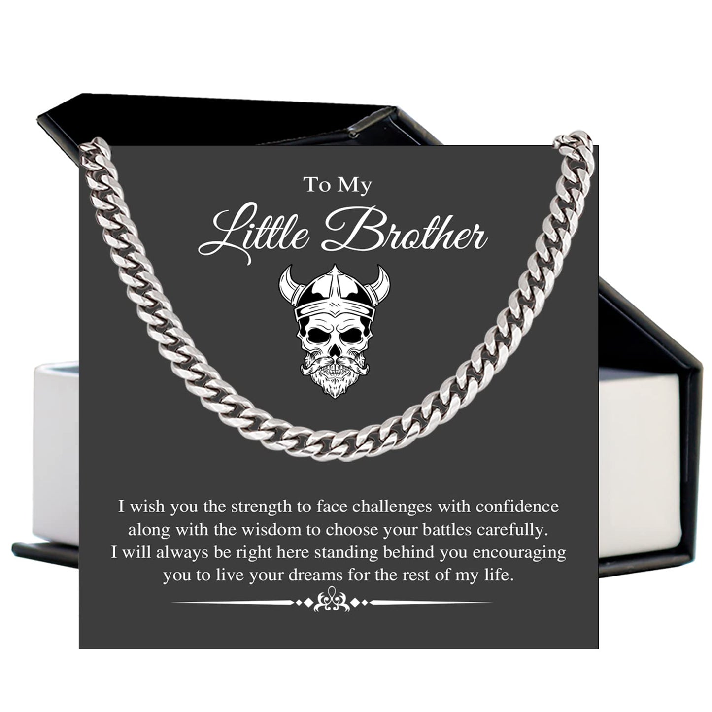 VIRAGIL Gifts To My Little Brother I Will Always Be Right Here Link Chain Necklace Gift From Sister Gift From Big Brother Christmas, Birthday Gift Stainless Steel Silver/Standard Box