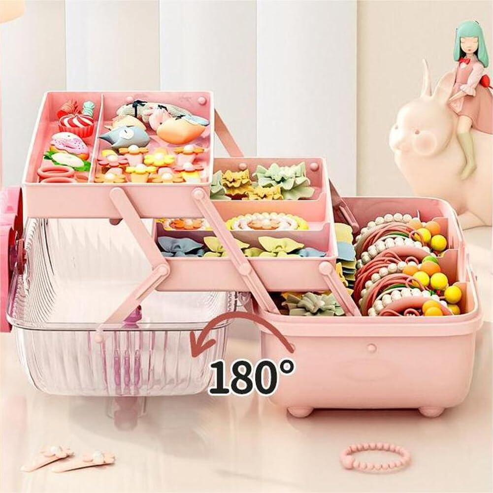 UEncounter 3-Layer Kids Hair Accessories Organizer with Bowknot Lock Cute Jewelry Box Headband Hair Tie Clip Organizer Box for Little Girls - Purple