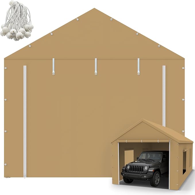 10x20FT Carport Canopy Front/Back Panel Entrance Door Tarp with Zippers, Waterproof & UV Protected Replacement Sidewall Co...