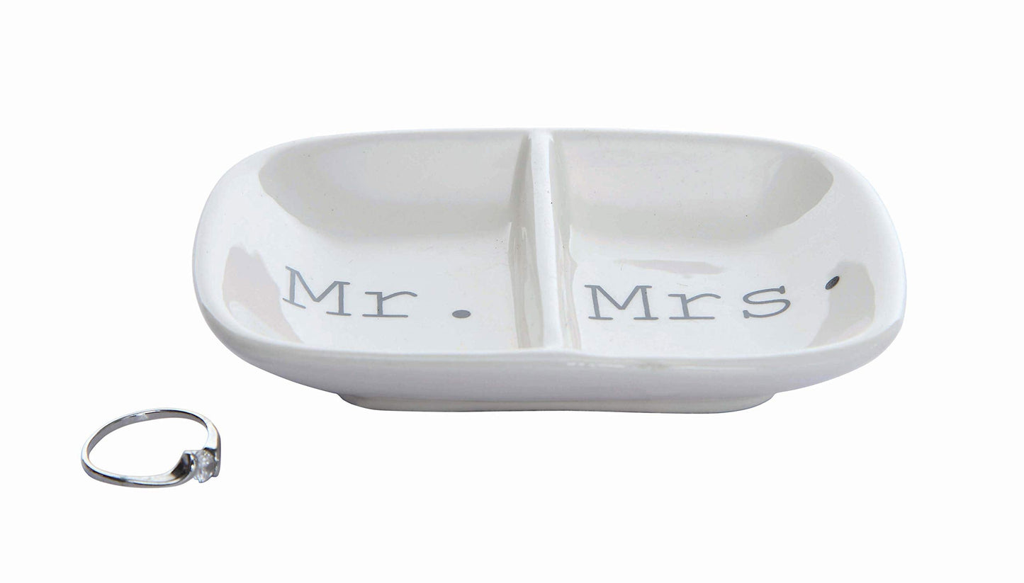 Creative Co-Op Ceramic 2 Section Mr. & Mrs. Dish