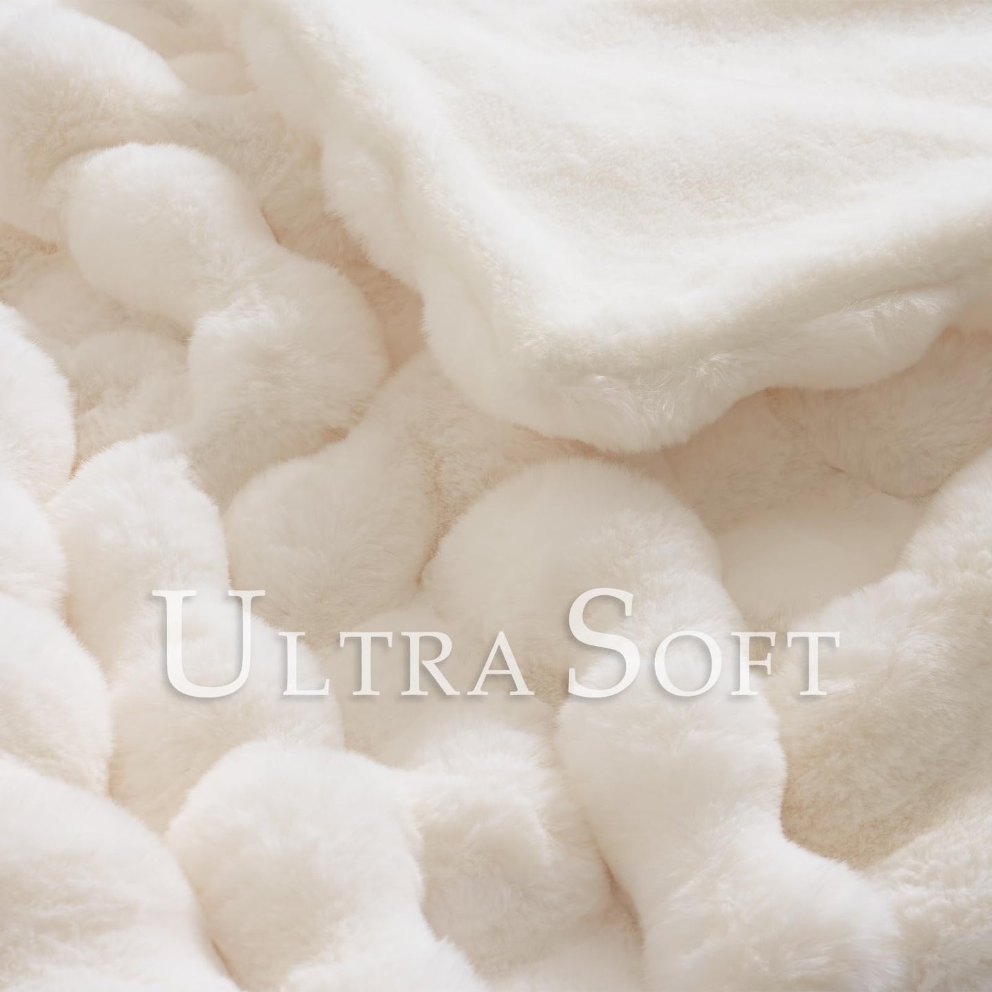 BENVWE Faux Fur Throw Blanket for Couch Bed - Fluffy Soft Thick Bubble Blanket for Living Room Home Decor - Mothers Day Birthday Gifts for Women, Cream White, 63" x 80"