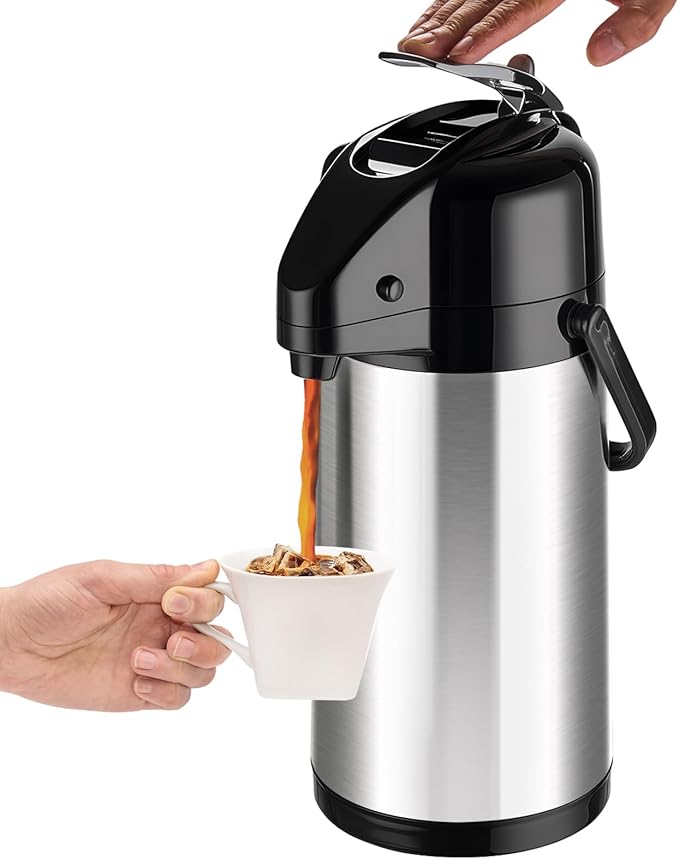 PARACITY Upgraded Airpot Coffee Carafe with Double Pump, Stainless Steel Drink Dispenser for Hot/Cold Beverage with Lazy S...