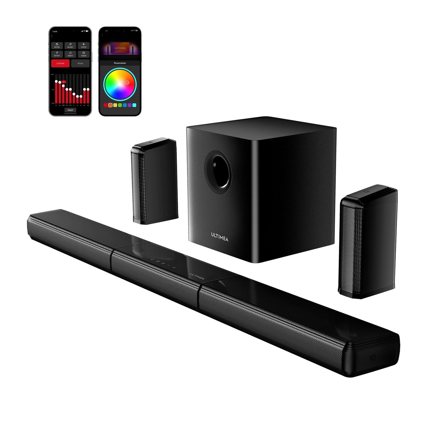 ULTIMEA 7.1ch Virtual Surround Sound Bar, Sound Bar for Smart TV with 2 Surround Speakers, Surround Sound System for TV with RGB, 6.5" Subwoofer, Peak Power 410W, App, HDMI/OPT/AUX/BT Apollo S70 Ultra