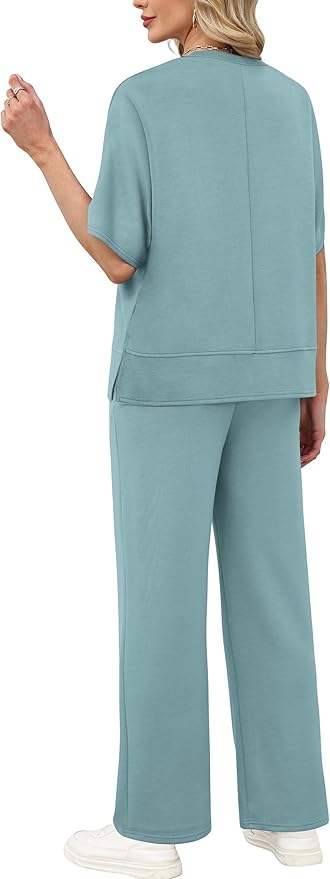 XIEERDUO Women's Side Slit Lounge Sets 2 Piece Travel Outfits Airport Tracksuit Oversized Wide Leg Loungewear S-3XL