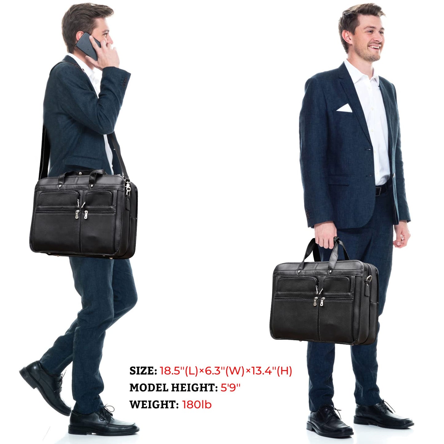 Polare 18.5” Napa Leather Laptop Briefcase Messenger Work Bag Overnight Bag For Men X-Large Fits 17.3” Laptop