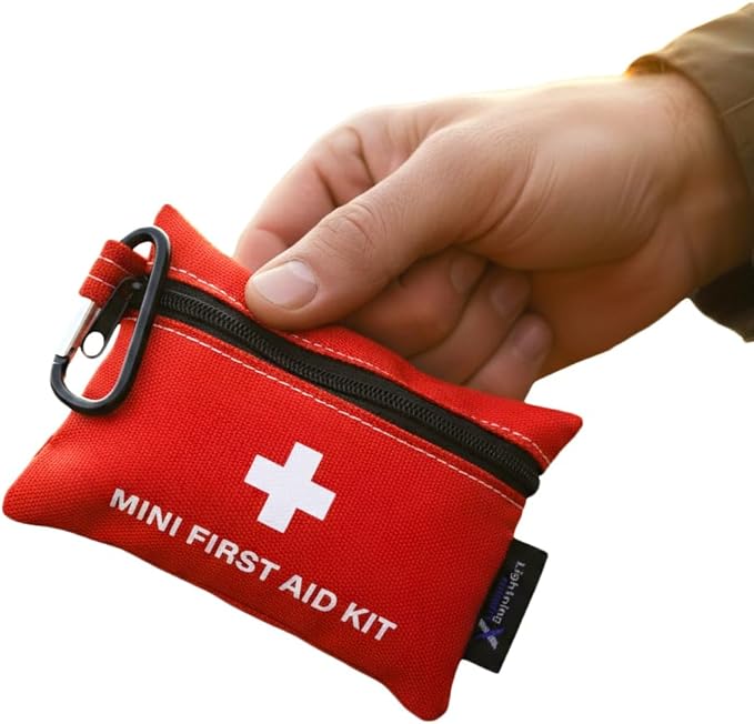 Lightning X Mini First Aid Kit – Compact 20 Piece Emergency Medical Kit with Carabiner | Portable Water Resistant Travel F...