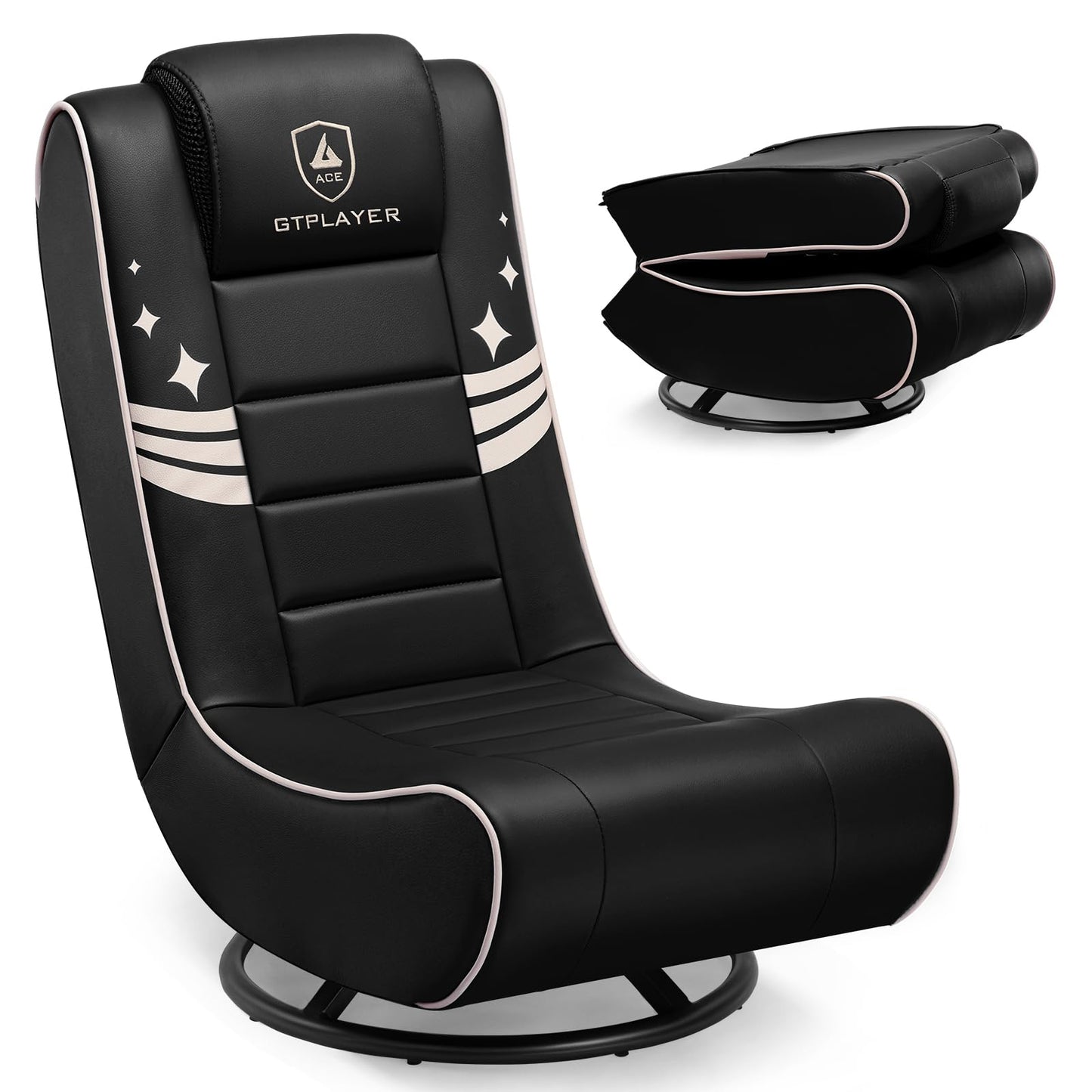 GTPLAYER Floor Gaming Chair Foldable Swivel Floor Chairs for Kids Boys Comfy Video Game Seat with 360° Multipurpose for Gamers, Bedroom or Game Room (Gold)