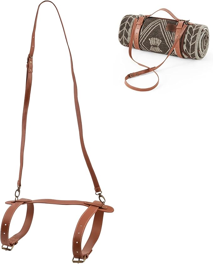 UFURMATE Picnic Blanket Carry Strap with Adjustable Shoulder Strap PU Leather Portable Beach Mat Carry Strap Belt for Outd...