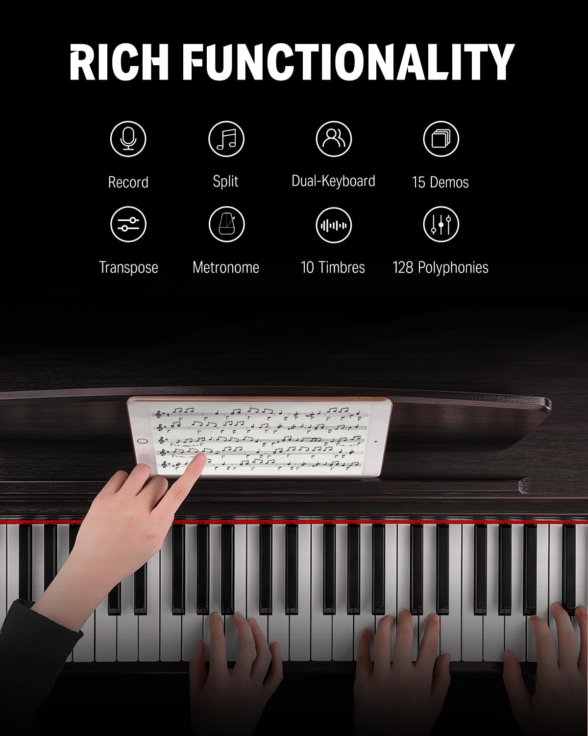 Donner DDP-300 Digital Piano with 88 Graded Hammer Action Weighted Keys, Record, Bluetooth, 10 Voices, 4 Reverb, Speakers, Professional Full Fize Key Keyboard Electric Dark Rose