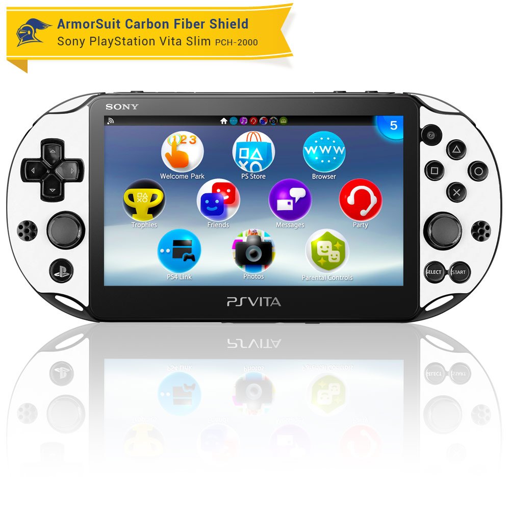 ArmorSuit MilitaryShield White Carbon Fiber Skin Wrap Film + HD Clear Screen Protector for PlayStation Vita Slim (2014) - Anti-Bubble Film