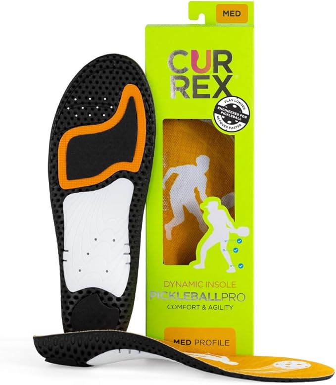 CURREX PICKLEBALLPRO Insoles for Pickleball Shoes – Arch Support Inserts w/Super Grip Surface & Premium Heel Cushioning, Helps Improve Foot Stability – for Men & Women– Medium Arch, Small