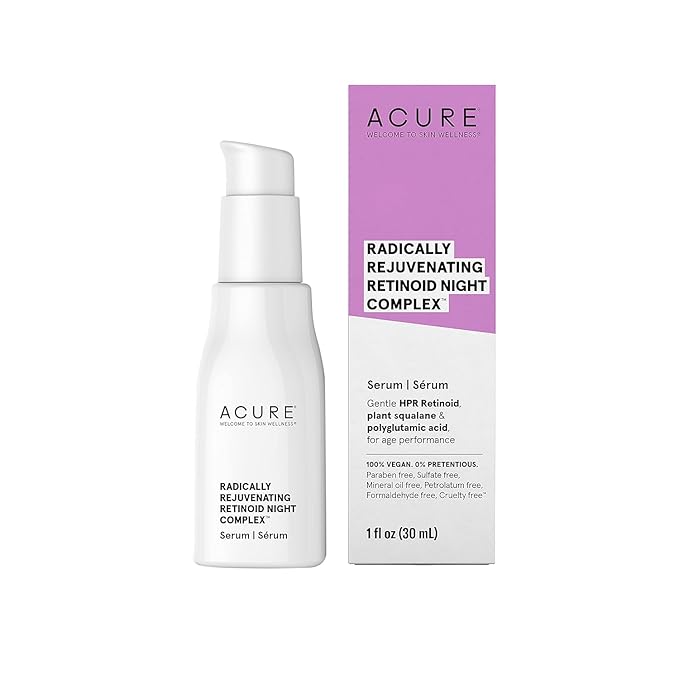 Acure Radically Rejuvenating Retinoid Overnight Complex, Moisturizer Night Treatment, Fight Wrinkles & Anti-Aging Support with Plant Squalane, Polyglutamic Acid & Hyaluronic Acid 100% Vegan -1.7 fl oz
