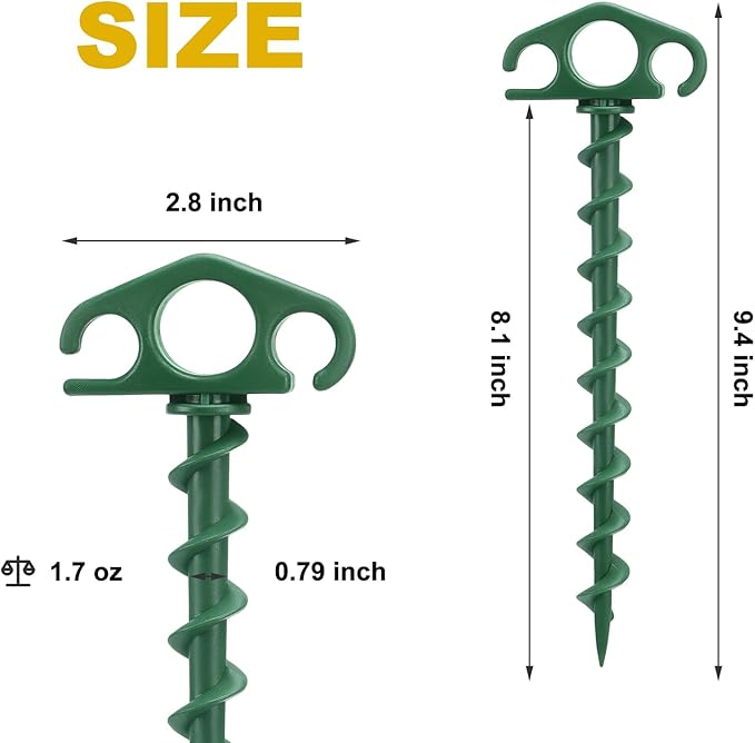 COBARYEN Tent Stakes Ground Anchors Screw in, 10 Pack Sand Stakes for Beach 9.4 Inch Heavy Duty Spiral Tent Pegs for Camping, Party, Hiking, Outdoor Decoration (10, Green)