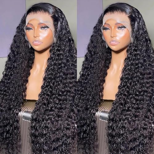 13x4 HD Deep Wave Lace Front Wigs Human Hair Wigs for Women 200% Density Curly Lace Front Wig Human Hair 22 Inch Deep Wave Frontal Wigs for Women Pre Plucked Deep Wave Wig Natural Hairline
