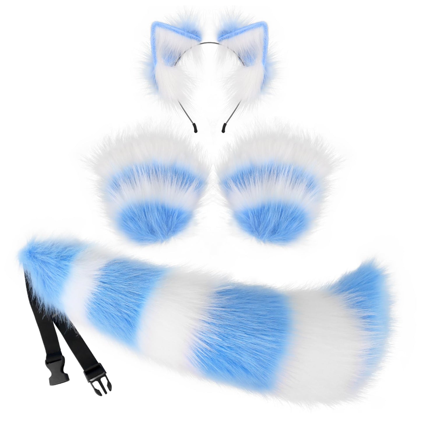 JUNBOON Faux Fur Cat Ears and Wolf Fox Tail Set Adult Claw Glove Kit for Halloween Anime Cosplay Party