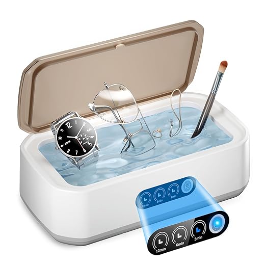 WINTERCRUSH Jewelry Cleaner Deep Cleaning Machine -50KHz Ultrasonic Retainer Cleaner for Tooth- 650ML Dental Cleaning Pod for Dentures/Mouth Guards/Eyeglasses-3 Timers