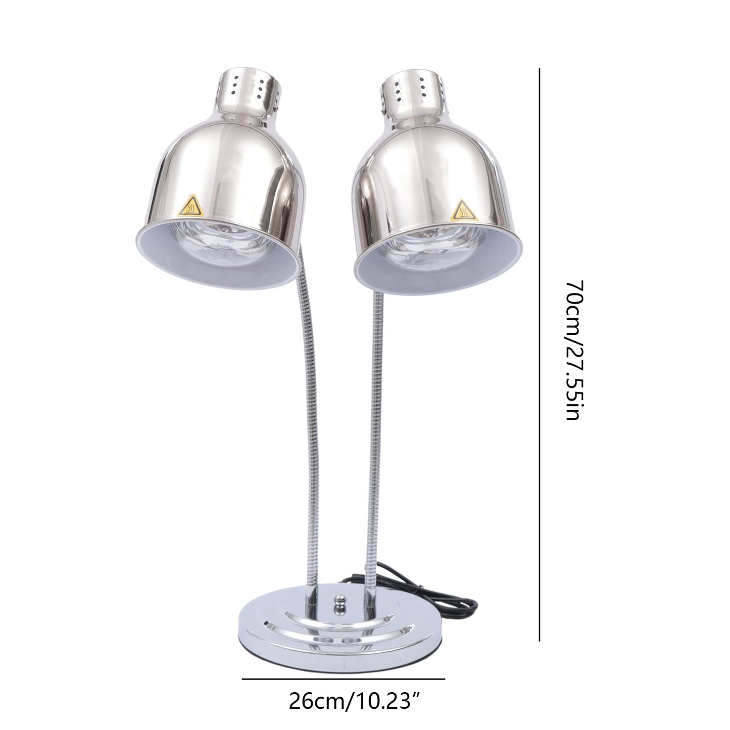 PERFERATE Food Heat Lamp 2-Head Electric Heating Lamp 500W Commercial Food Warmer Lamp for Food Electric Warming Lights for Restaurant, Buffet, Catering, Kitchen & Home Use (Silver)