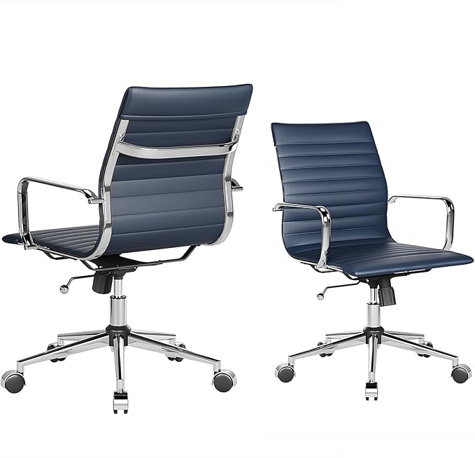Office Chair Swivel Seat with Armrests and Wheels Comfortable Adjustable Gaming Seat for Adults Heavy Duty Work Chair for Home Office ，Navy, 22.83in Seat