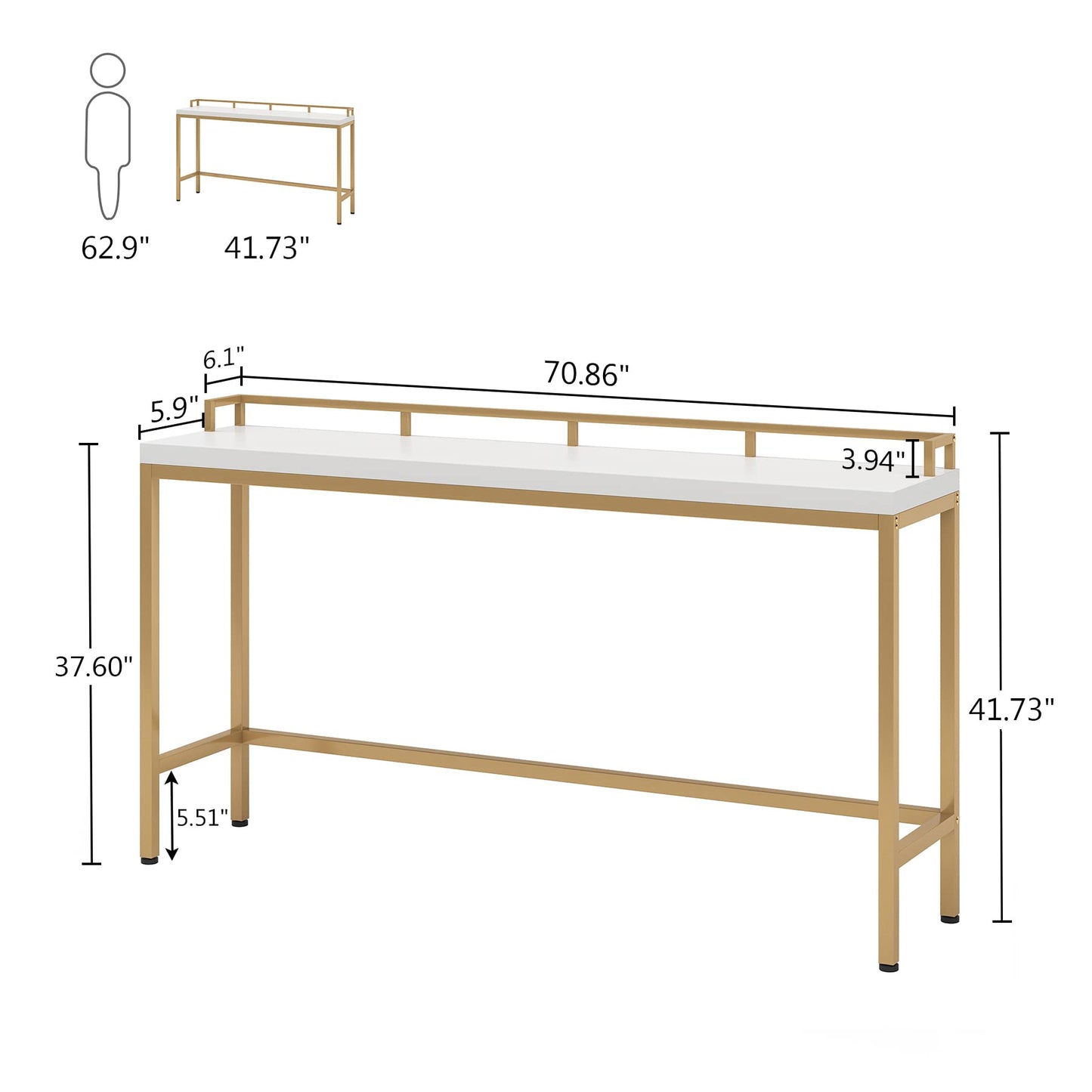 Tribesigns 70.9 inch Extra Long Sofa Table, Narrow Console Table Behind Couch, Modern Entryway Table Skinny Hallway Table for Living Room (White+Gold)