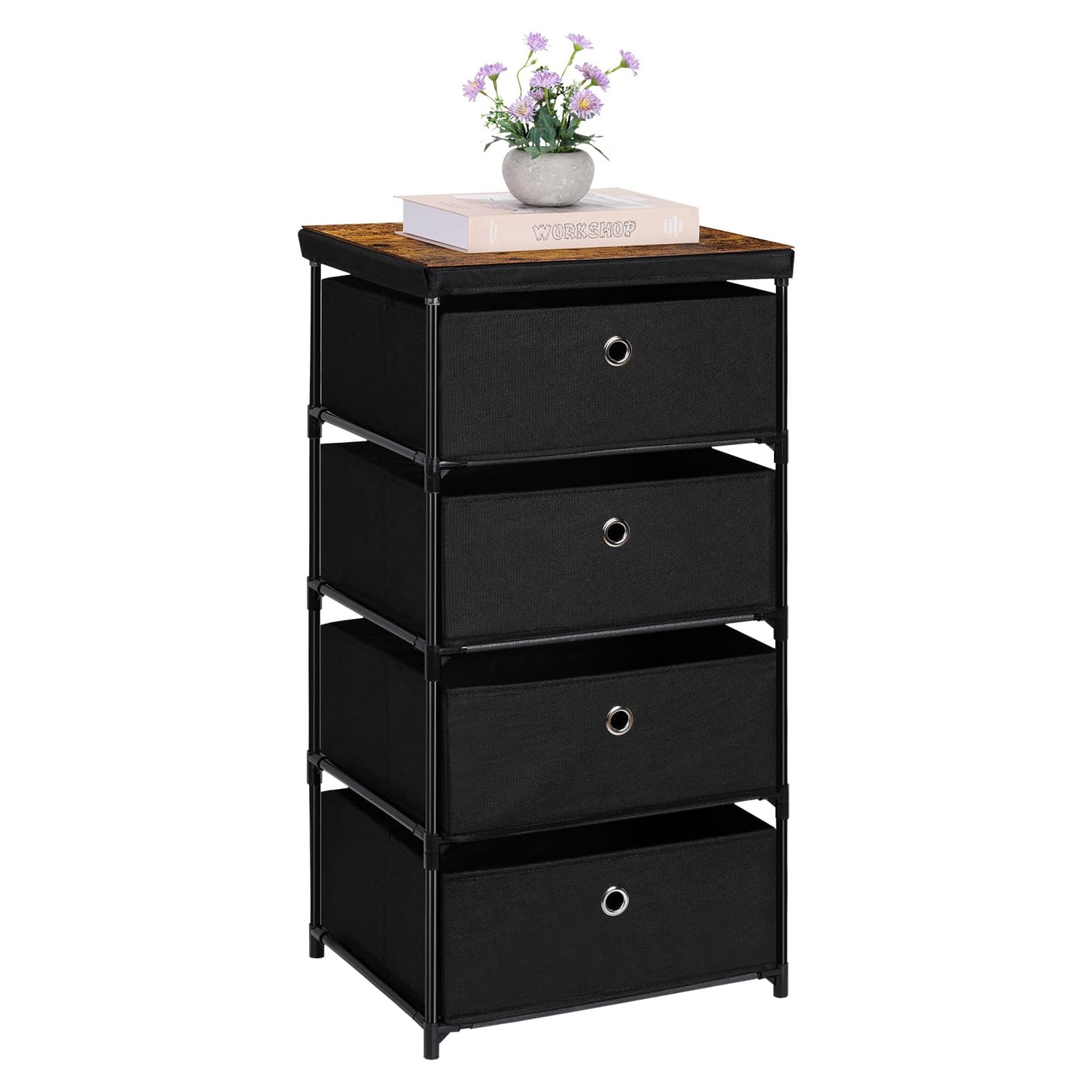 MOOACE Fabric Storage Dresser with 4 Drawers, Small Chest of Drawers Clothes Organizer and Storage Tower for Bedroom, Fabric Storage Bin Organizer, Black