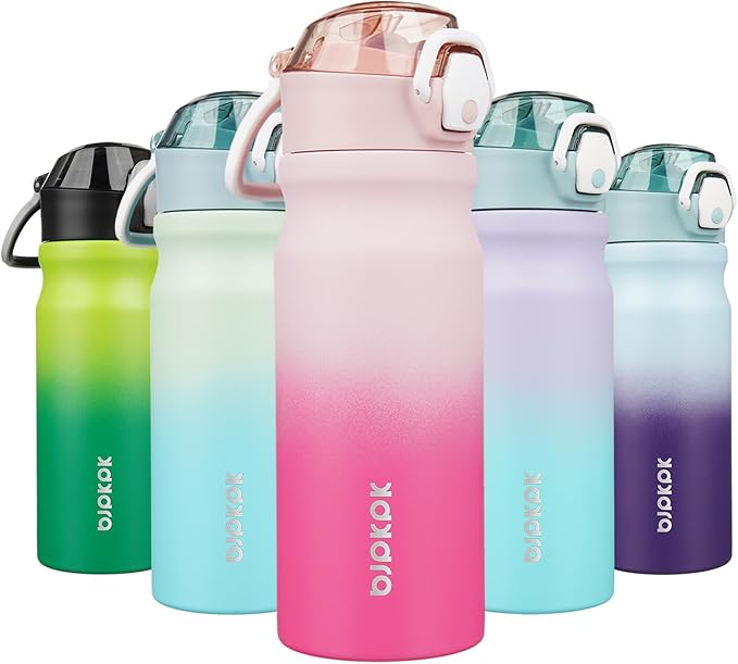 BJPKPK 18oz Insulated Water Bottle with Straw Stainless Steel Double Wall Water Bottles BPA Free Leak Proof Thermal Flask ...