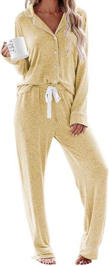 Aamikast Women's Pajama Sets Long Sleeve Button Down Sleepwear Nightwear Soft Pjs Lounge Sets