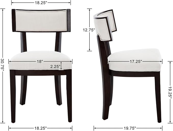 DM Furniture Farmhouse Dining Chairs Set of 6 Upholstered Linen Fabric Dining Room Chairs Mid Century Modern Kitchen Chairs Solid Wood Dinner Chair with Curved Wing Back for Dining/Living Room