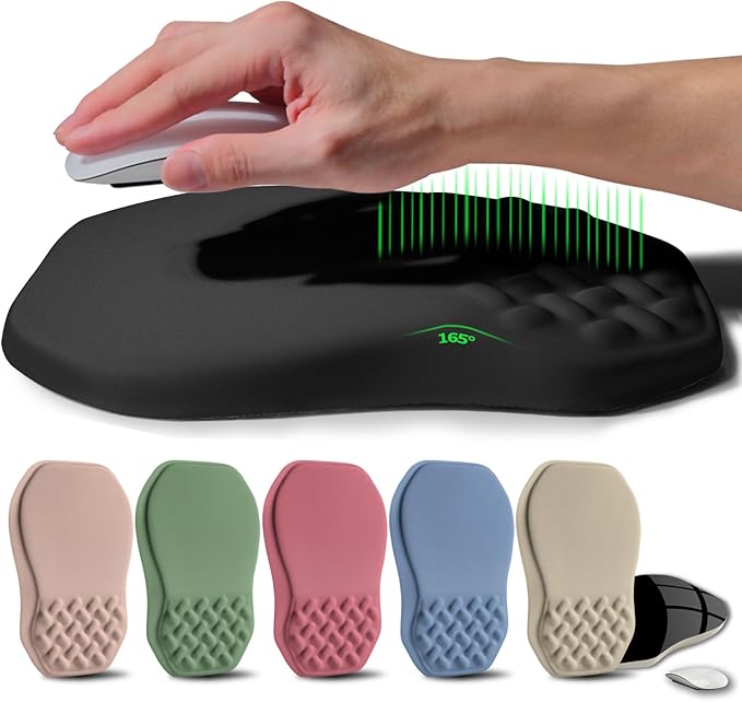 Gleamtide Ergonomic Raised Mouse Pad Wrist Support with Bilateral Slope Memory Foam Mousepad for Wrist Rest and Carpal Tun...