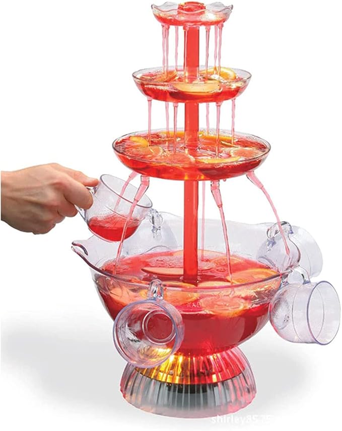 WIKINK 3 Layers Party Water Fountains, LED Lighted Wine Fountain, Light-Up Flow Drink Fountain with 1.5 Gallon 5 Reusable ...