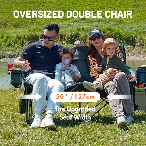 TIMBER RIDGE Oversized Double Camping Chairs Camping Couch, 2 Person Camping Loveseat Double Folding Camp Chair with Wine ...