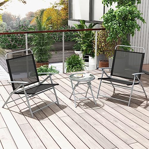 Tangkula 3 Piece Patio Folding Chair Set, Outdoor Metal Conversation Set w/Coffee Table, Extra-Large Seat, Stable Metal Fr...