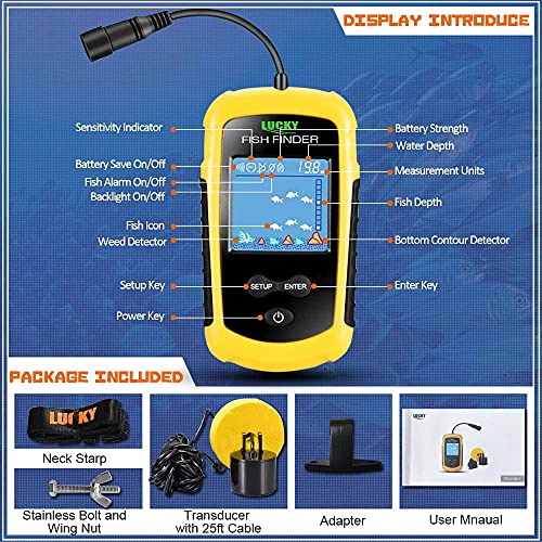 LUCKY Kayak Portable Fish Depth Finder Water Handheld Fish Finder Sonar Castable Kayak Boat Fishfinder Transducer Fishing ...