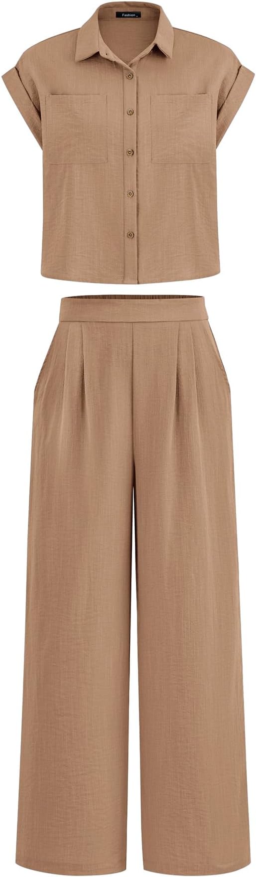 PRETTYGARDEN Womens 2 Piece sets Summer Cap Sleeve Tops Palazzo Pants Dressy Casual Vacation Travel Outfits Tracksuits