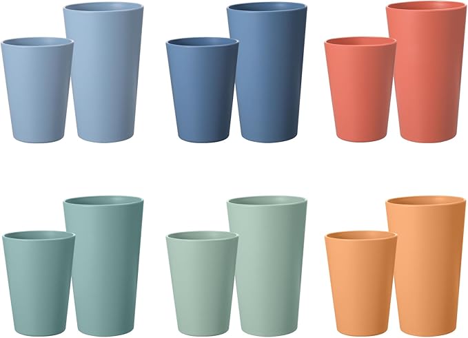 HEYCOME Set of 12 Wheat Straw Cups, 6 Pcs 20 oz & 6 Pcs 12 oz Unbreakable Drinking Cups, Reusable Plastic Cups Sets, Water...