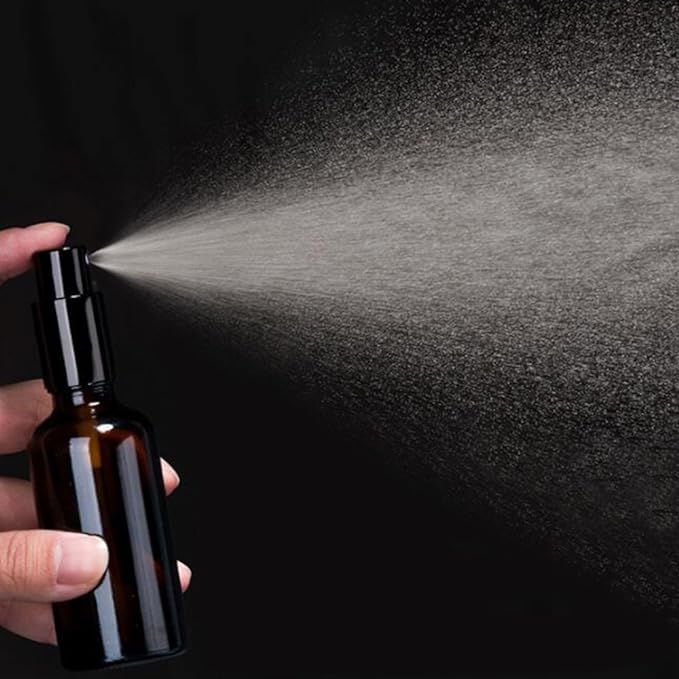 YIZHAO Black Glass Spray Bottles 1oz, with Small Fine Mist Spray, Metal Cap, Refillable for Essential Oil,Travel,Cleaning,Perfume,Aromatherapy,Makeup – 6 Pcs