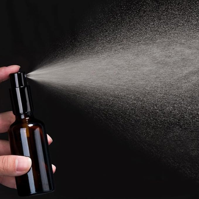YIZHAO Black Glass Spray Bottles 2oz, with Small Fine Mist Spray, Metal Cap, Refillable for Essential Oil,Travel,Cleaning,Perfume,Aromatherapy,Makeup – 6 Pcs
