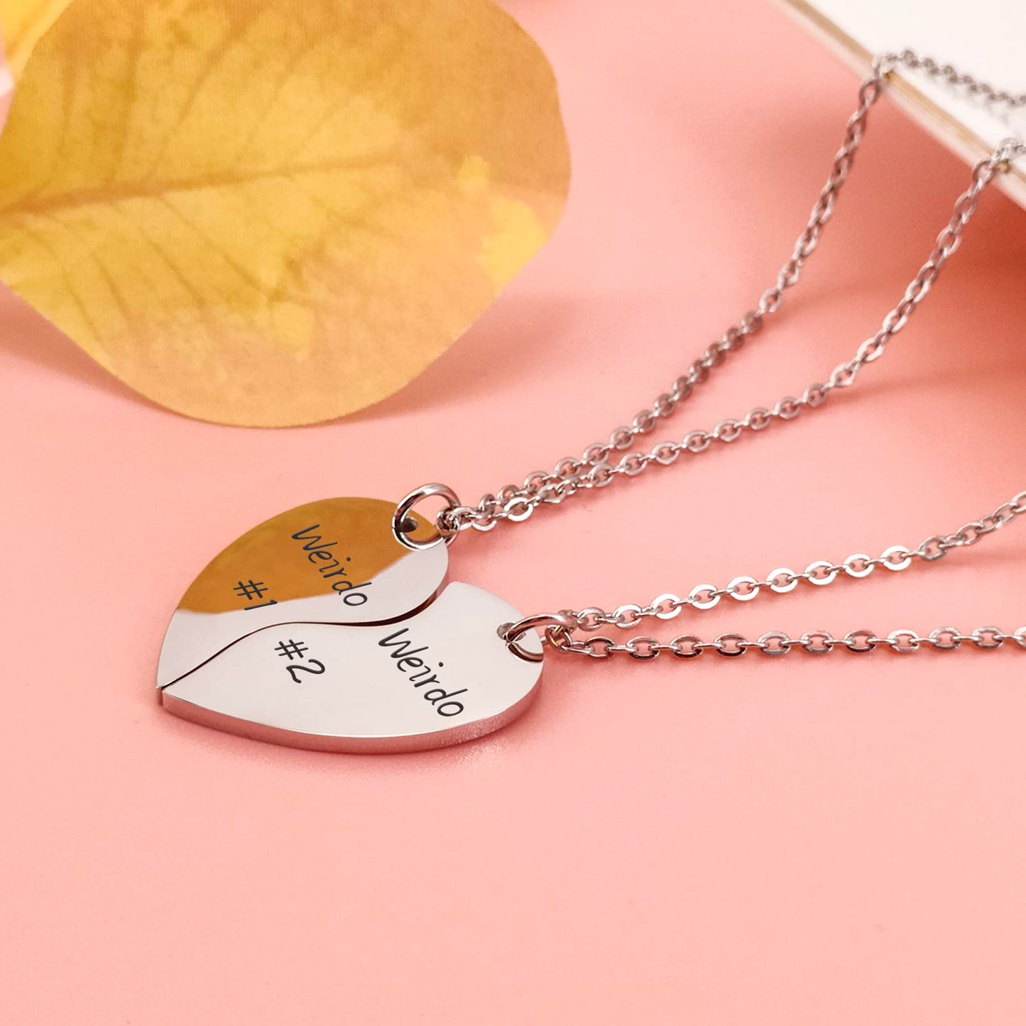 HOFOYA Best Friends Necklaces Weirdo 1# Weirdo 2# Split Heart Matching Necklace Set 2 Bestie Pendant BFF Necklace for 2 Friendsh