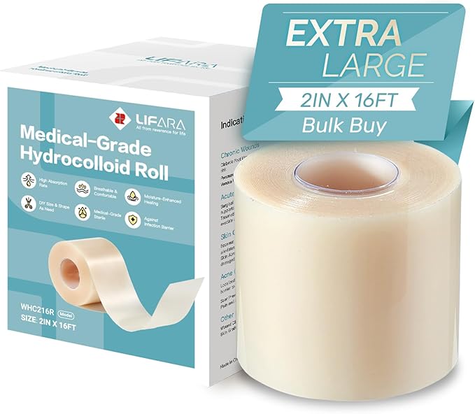LIFARA Hydrocolloid Roll for Wound Care - Cut-to-Size, Extra Large Hydrocolloid Patch Bandages with Self-Adhesive, Ultra A...