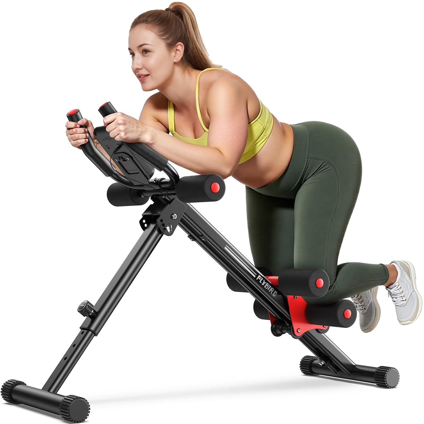 FLYBIRD AW1 Ab Workout Machine, Ab Crunch Machine Ab Workout Equipment Foldable for Home Gym, Bottom-Up Abdominal Trainer for Core Waist Workout and Body Shaping with Adjustable Heights and Angles, Red