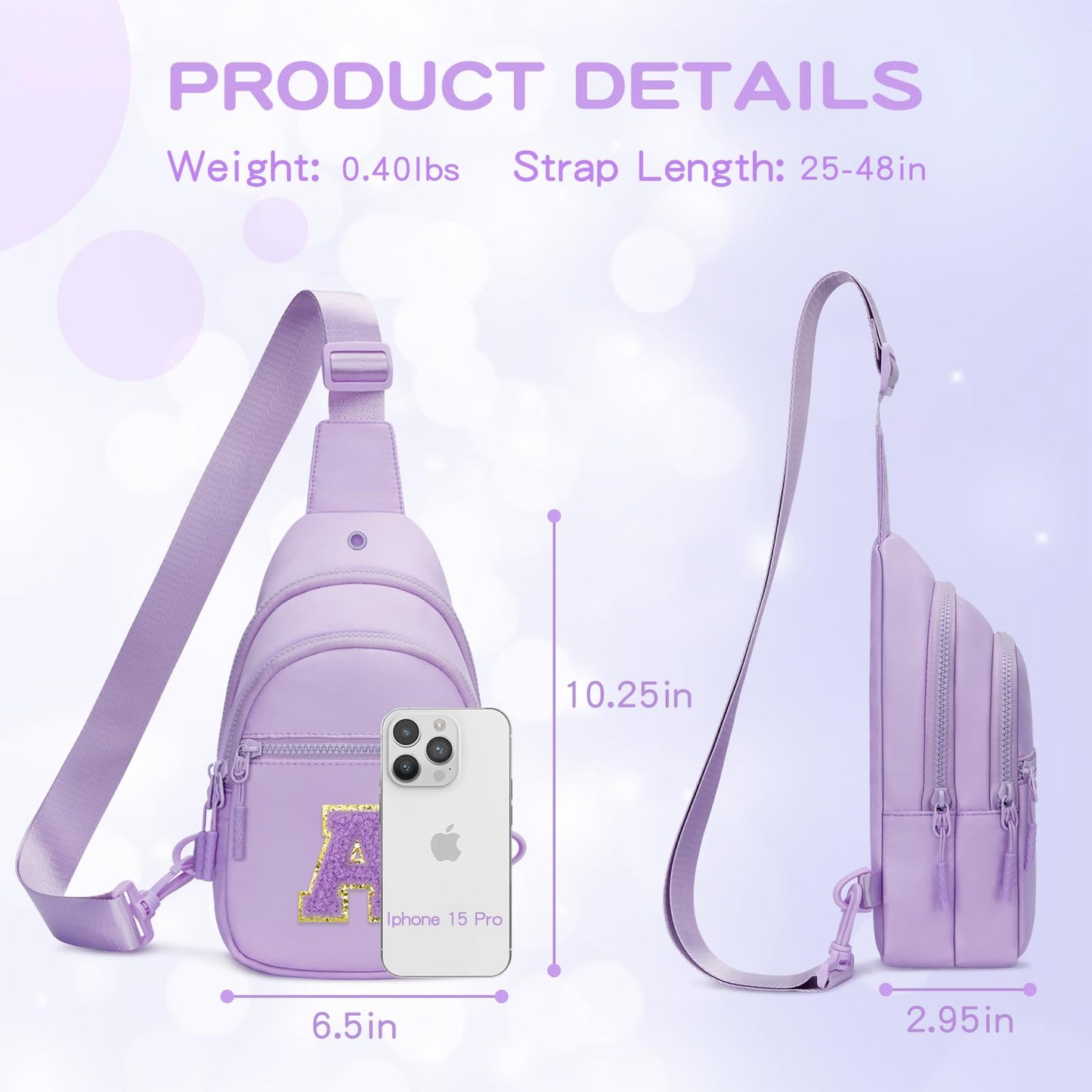 CLOUDWINGS Small Initial Sling Crossbody Bags for Girls Fanny Pack Chest Bag Purse Personalized Birthday Gift - Purple - A