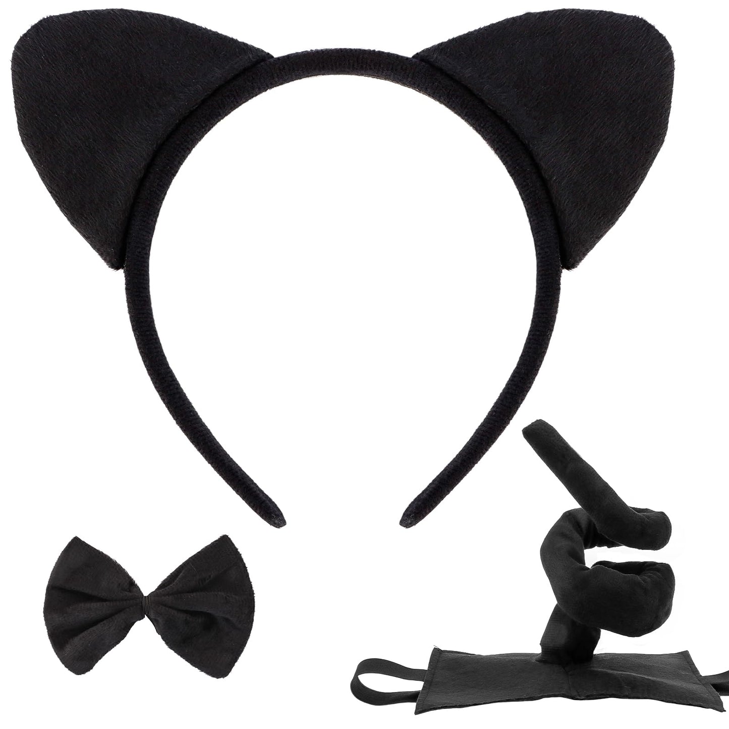 Canitor Black Cat Costume Set Cat Ears Headband Tail Bow Tie for Adults Halloween Christmas Festival Theme Party Animal Cosplay