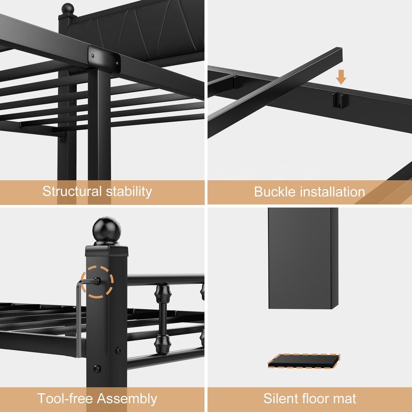 Slumber Haven Platform Bed Frame Twin with Faux Leather Headboard, Twin Size Bed Frames with 1300lbs Capacity Heavy Duty Metal Slats Support, No Box Spring Needed/Noise-Free/Easy Assembly, Black