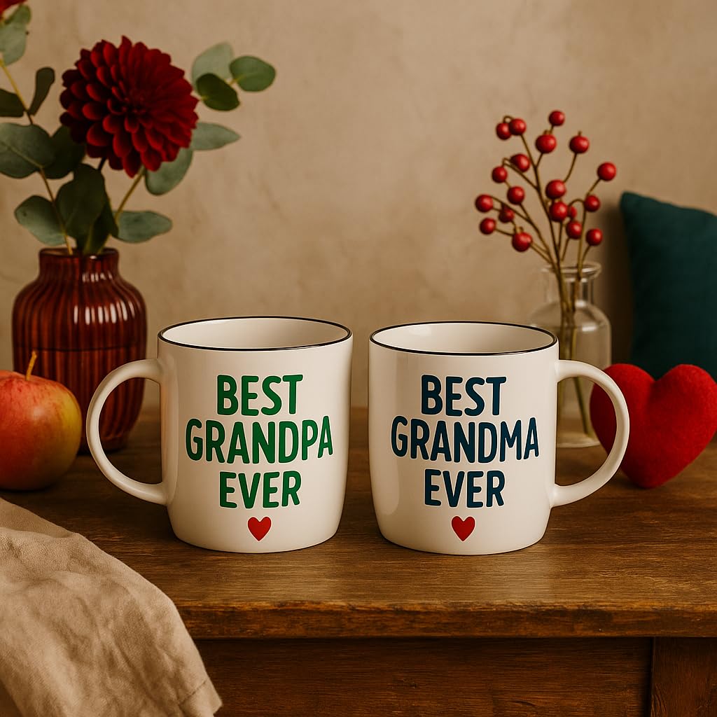 Triple Gifffted Worlds Best Grandparents Coffee Mugs for Grandma and Grandpa, Gifts Ideas From Grandkids, Grandchildren, New First Time Grandparent Announcement Christmas Valentines Day, Ceramic 380ml