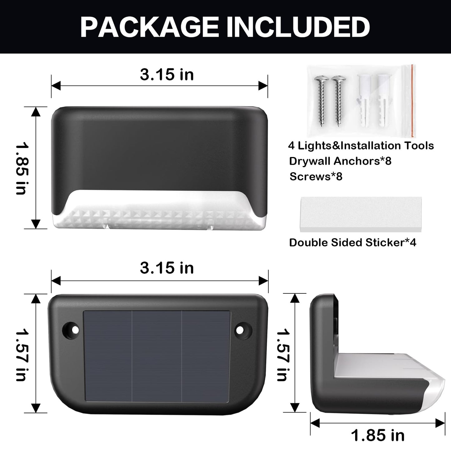 BKBB PPBB Solar Deck Lights Outdoor, 16 Pcs Solar Step Lights, Waterproof LED Solar Lights for Outdoor Stairs, Step, Fence, Yard, Patio, Railing, Garden and Pathway