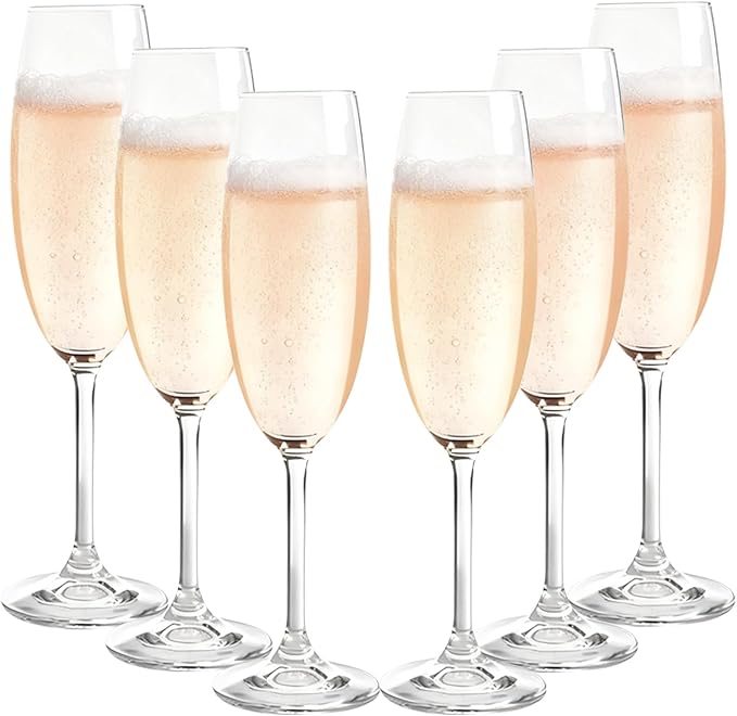 TOLASTO Crystal Champagne Flutes 7oz/200ml, Champagne Glasses Set of 6, Gift for Birthday, Wedding, Christmas, Clear Spark...
