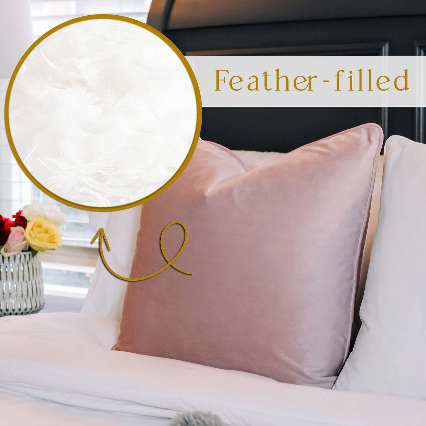 Coordinating Pillow, Washable Cover, Feather Insert, for Functional, Comfortable Home Decor, Champagne Velvet, 20x20, Sold Individually