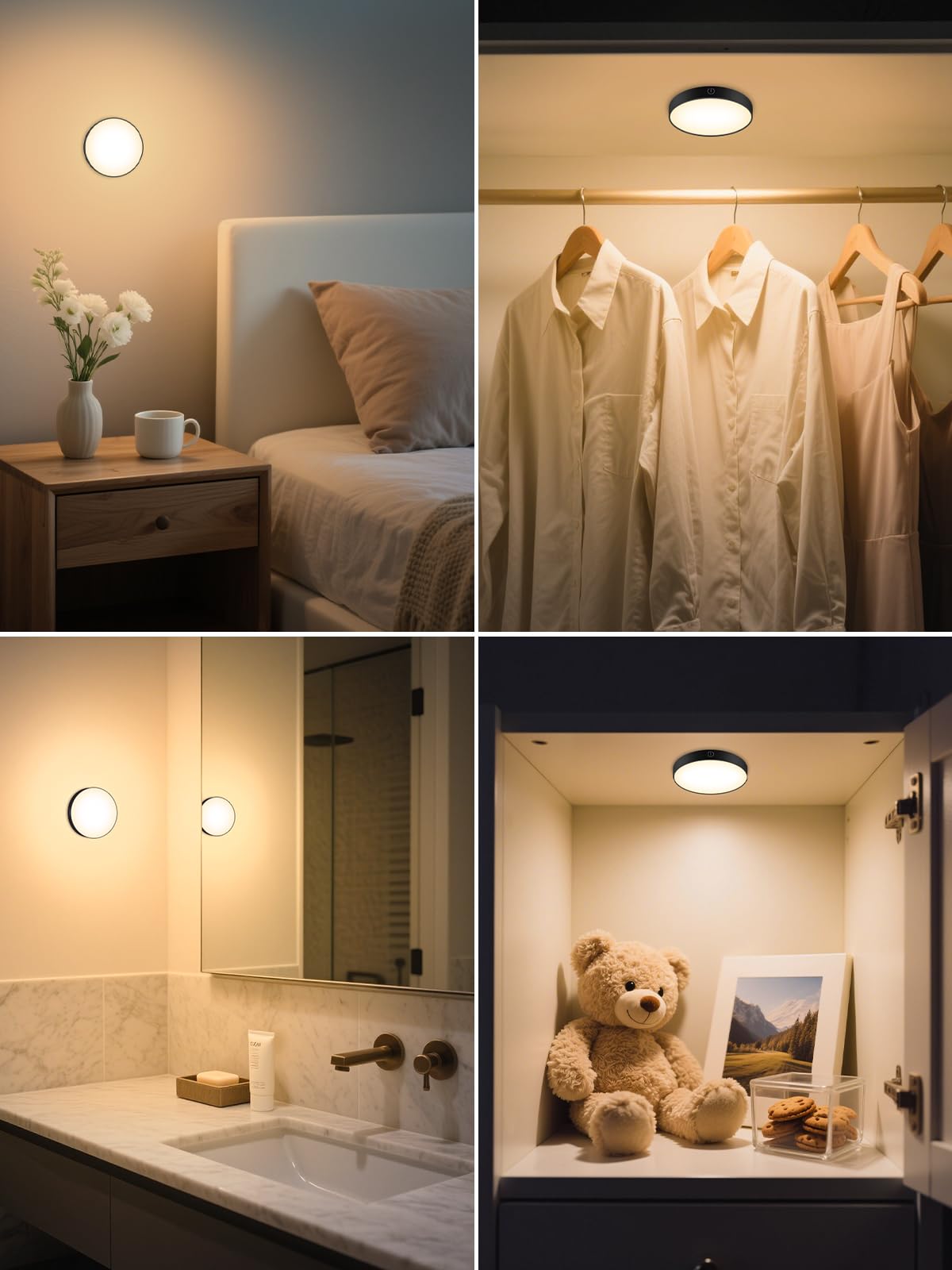 WILLED Tap Light Rechargeable, 3000K Dimmable Touch Light Buit-in 1000mAh Large Battery, Stick on Closet Light, Portable LED Puck Night Lights for Cabinet, Wardrobe, Counter, Kitchen, Bedroom (2 Pack)