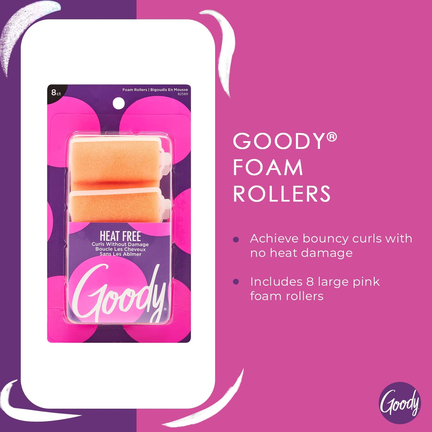 Goody Styling Essentials Hair Roller Foam, 8 Count (Pack of 3) (Colors may vary)