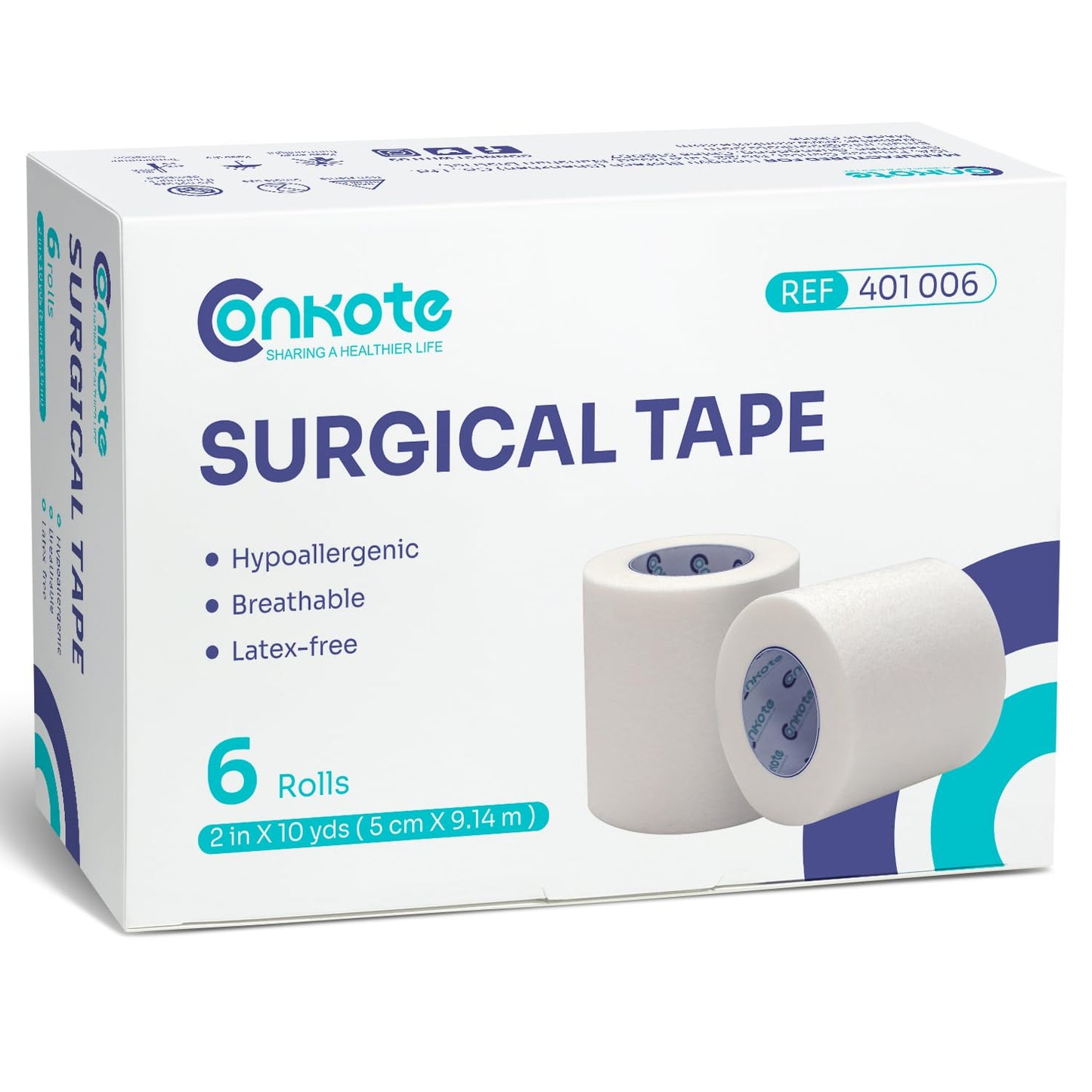 Conkote Soft Paper Surgical Tape 2" x 10 Yards, Gentle Adhesion and Hypoallergenic, 6 Rolls