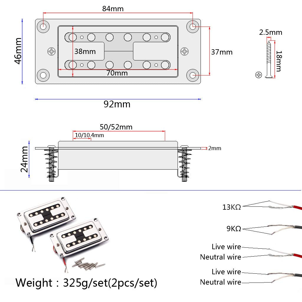 Ogdni Humbucker Guitar Pickup Double Coil Pickup Set H Style Neck And Bridge Pickups Compatible With Les Paul Lp Style Electric